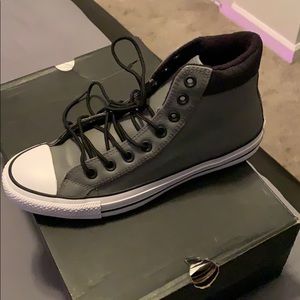 Grey leather converse